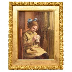 GEMÄLDE, PORTRAIT EINES MÄDCHENS, ÖL AUF LEINWAND, FRÜHES 20. JAHRHUNDERT. (QR189)